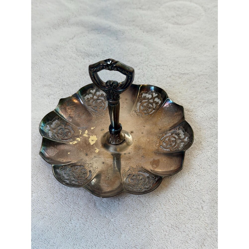 Vintage Silvercraft EPNS Silverplate Bonbon Dish Ornate Handled Serving Tray